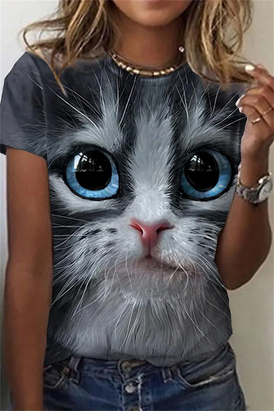 Summer T-Shirt Women 3D Printing Cute Cat Fashion Tee 2022 New Harajuku Animal T-Shirt Short Sleeve Oversized Clothing Camiseta