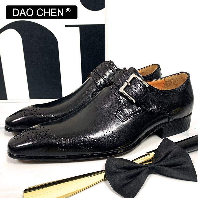 LUXURY BRAND MEN'S LOAFERS MONK STRAP SHOES GENUINE LEATHER FASHION MENS DRESS SHOES BLACK GREEN OFFICE WEDDING MEN CASUAL SHOES