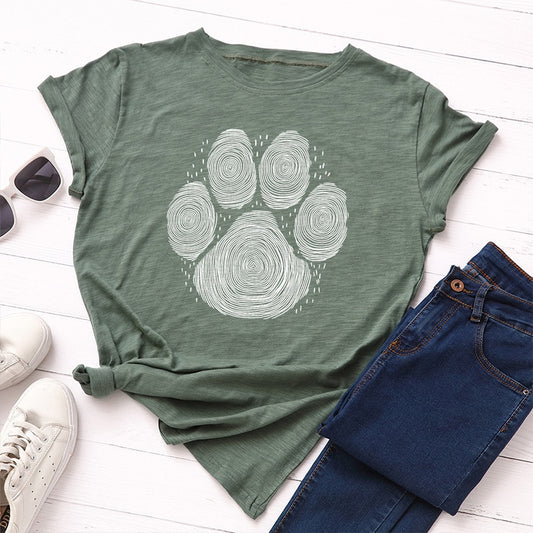 JCGO Summer Cotton Women T Shirts Short Sleeve Bear Paw Print Ladies Regular Daily Tees Tops Casual Simple O-Neck Female TShirts