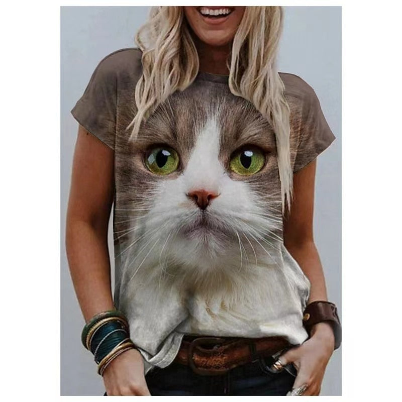 Summer T-Shirt Women 3D Printing Cute Cat Fashion Tee 2022 New Harajuku Animal T-Shirt Short Sleeve Oversized Clothing Camiseta