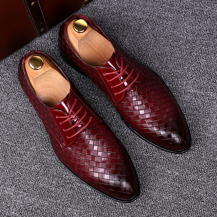 Formal Leather Shoes Men Dress Business Shoes Male Geometric Red Oxfords Party Wedding Casual Men's Flats Chaussure Homme88