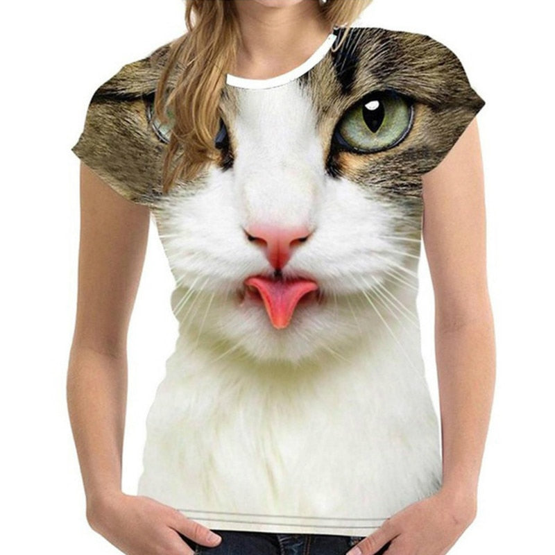 Summer T-Shirt Women 3D Printing Cute Cat Fashion Tee 2022 New Harajuku Animal T-Shirt Short Sleeve Oversized Clothing Camiseta