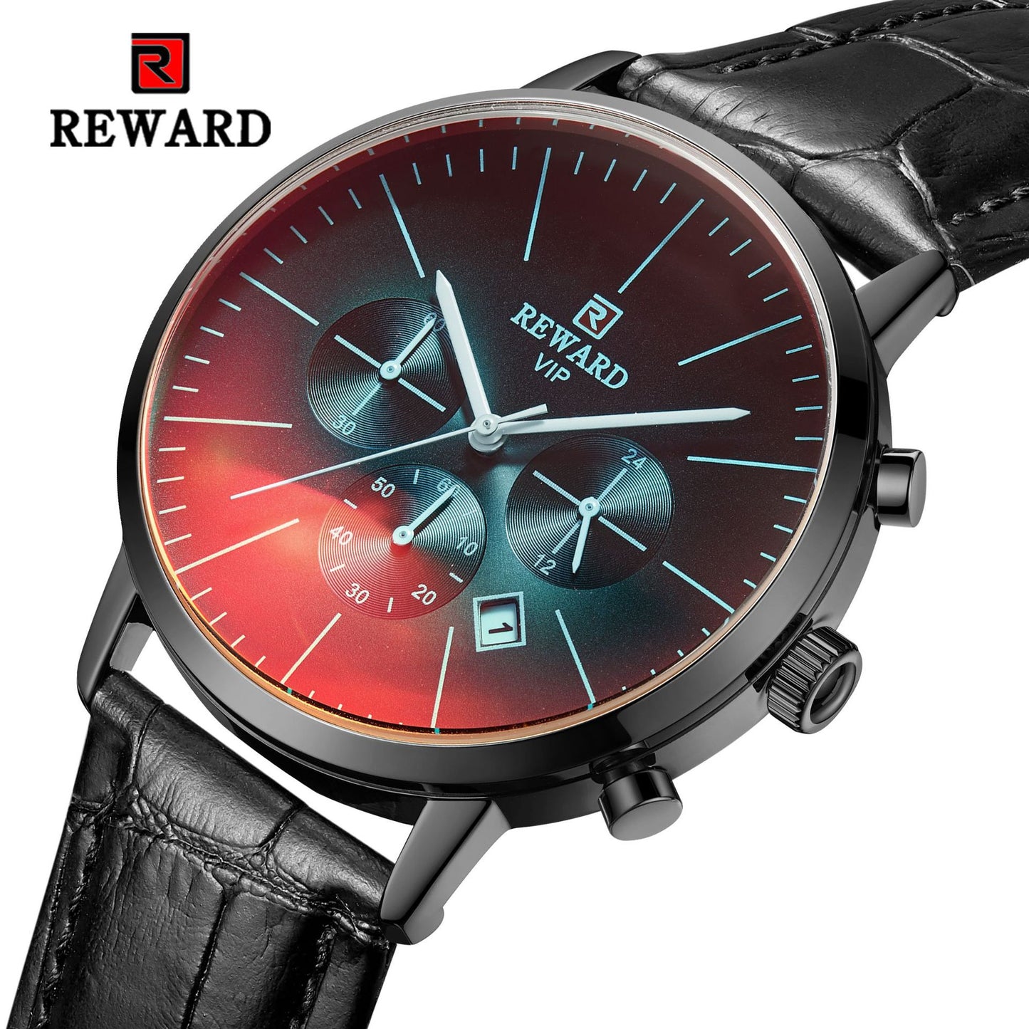 Man's Watches, L'ananas Change Color Glass # Small Dials Calendar Date Display Genuine leather wristwatches