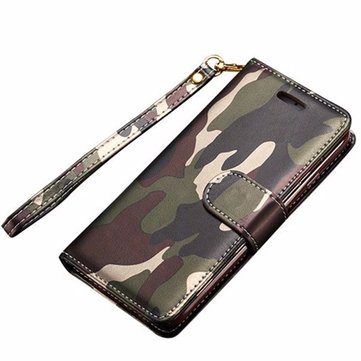 Camouflage PU Flip Wallet Kickstand Case With Strap For iPhone 7/8