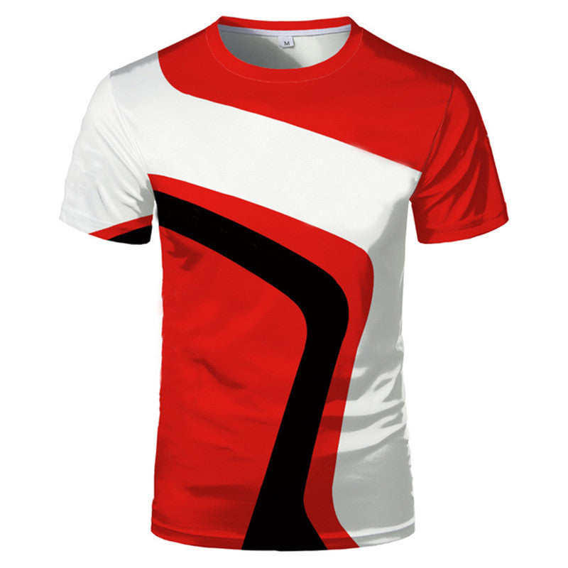 3D T-shirt Printing Red And Black Stitching Summer Men