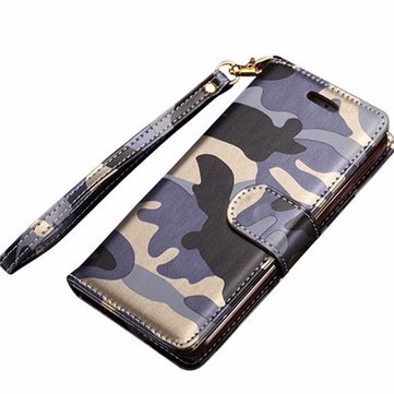 Camouflage PU Flip Wallet Kickstand Case With Strap For iPhone 7/8