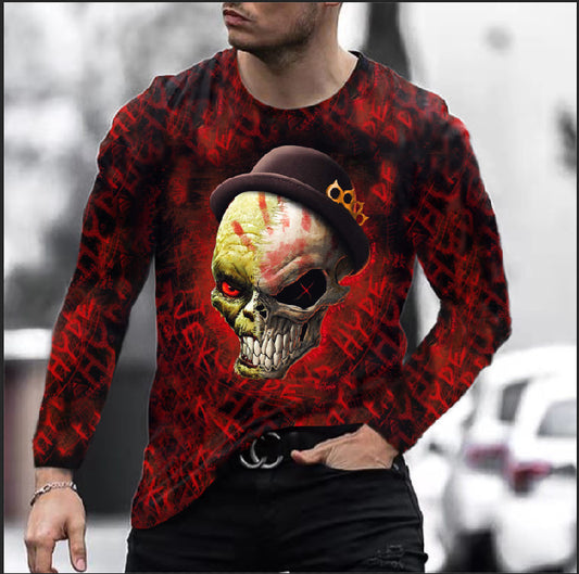 Men Long Sleeve Digital Skull T-shirt