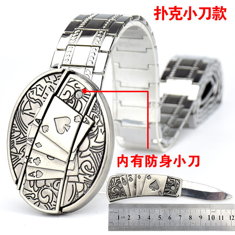 Letter Buckle Men's Punk Style Stainless Steel Self-Defense Metal Belt Z Orspecial Personalized Color: D Belt Length: 110cm