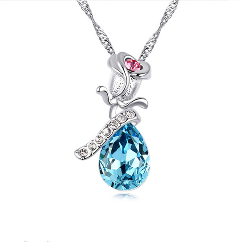 Jewelry wholesale lover rose crystal pendant necklace multicolor choice 134