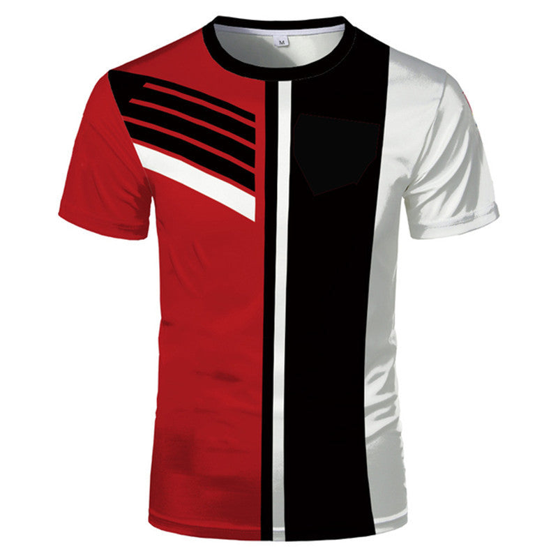 3D T-shirt Printing Red And Black Stitching Summer Men