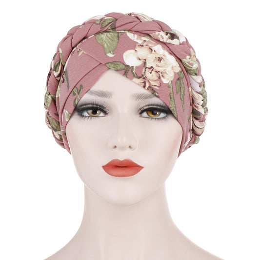 Aliexpress's new printed frosted milk silk Muslim headscarf, floral cloth, short braid, and head cap can hide hair