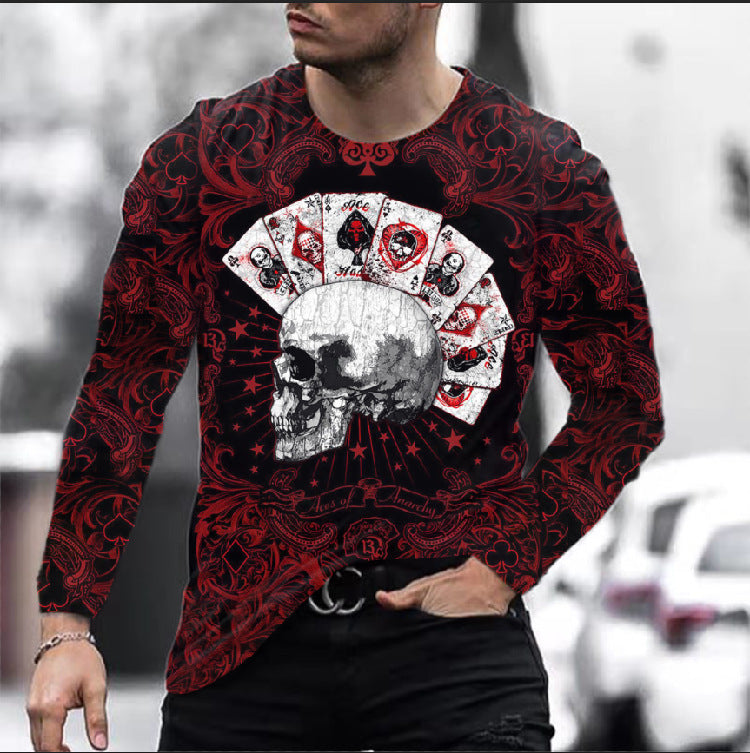 Men Long Sleeve Digital Skull T-shirt