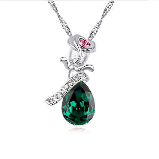 Jewelry wholesale lover rose crystal pendant necklace multicolor choice 134