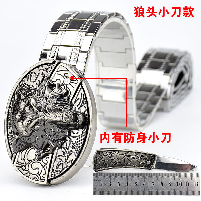 Letter Buckle Men's Punk Style Stainless Steel Self-Defense Metal Belt Z Orspecial Personalized Color: D Belt Length: 110cm