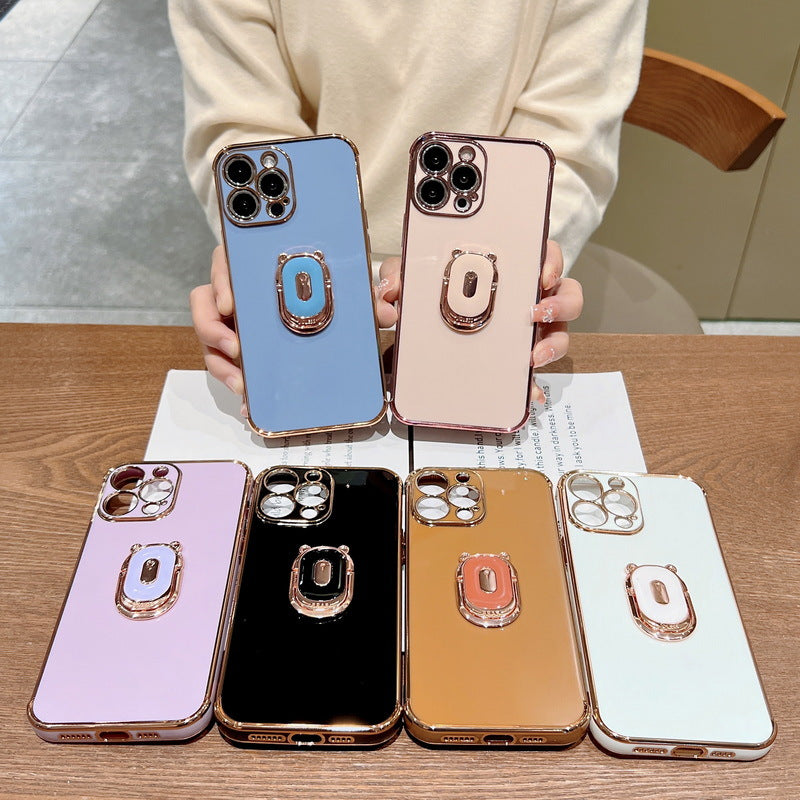 Suitable for iPhone13 electroplated bear stand mobile phone case 12PRO apple 11 all-inclusive anti-fall XSMAX protective cover