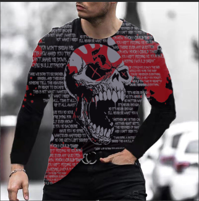 Men Long Sleeve Digital Skull T-shirt