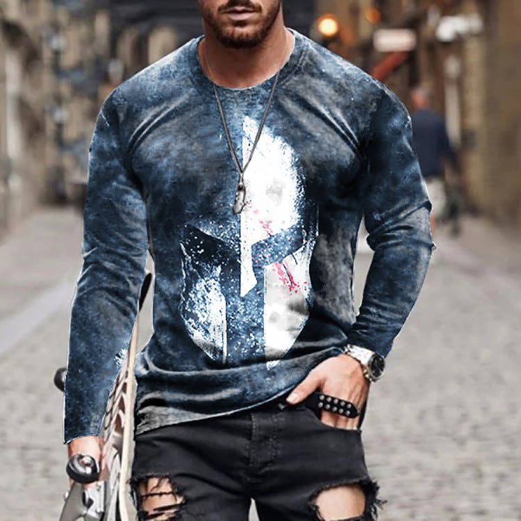 Printed T-shirt With Round Collar And Long Sleeves For Men