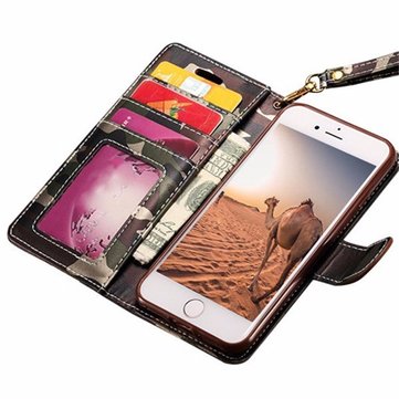 Camouflage PU Flip Wallet Kickstand Case With Strap For iPhone 7/8