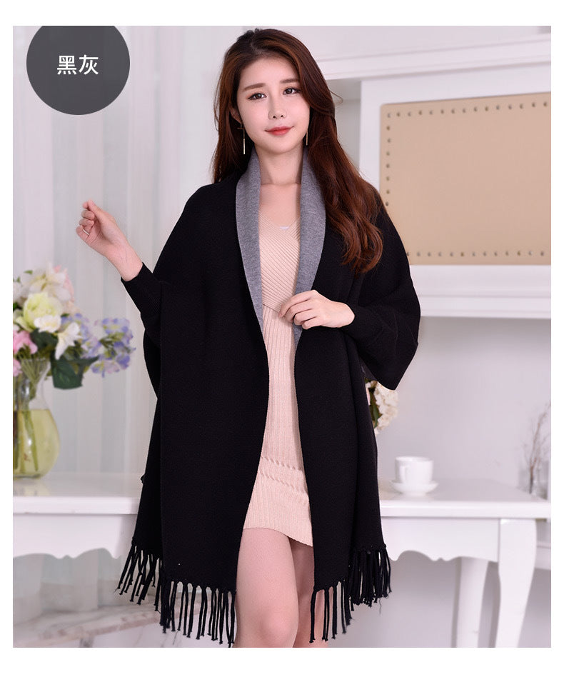 Winter Black Poncho Women With Sleeve Shawls And Wraps Pashmina Navy Red Thicken Scarf Stoles Warm Reversible Ponchos And Capes