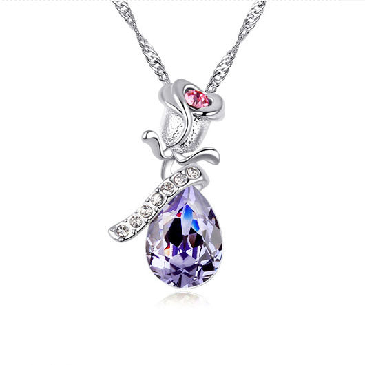 Jewelry wholesale lover rose crystal pendant necklace multicolor choice 134