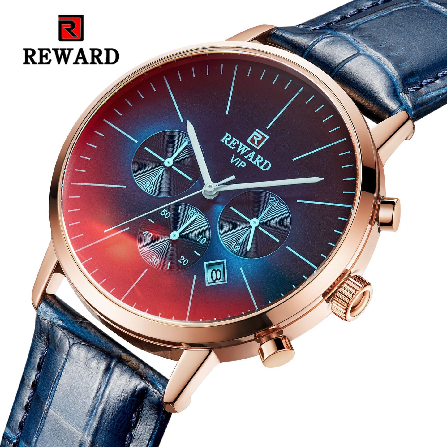 Man's Watches, L'ananas Change Color Glass # Small Dials Calendar Date Display Genuine leather wristwatches