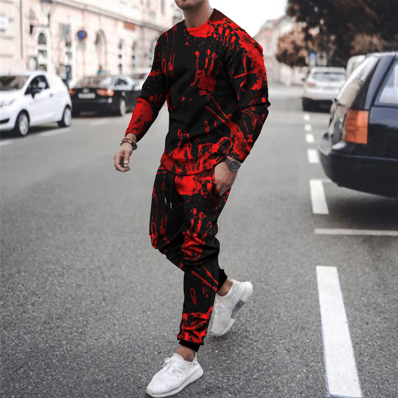 Funny New Long-sleeved Sports Two-piece Round Neck Casual Printed Men's Sweater