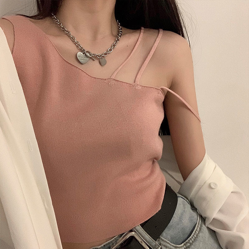 Sexy slanted shoulders crop tops