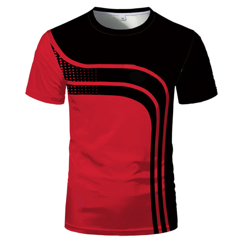 3D T-shirt Printing Red And Black Stitching Summer Men