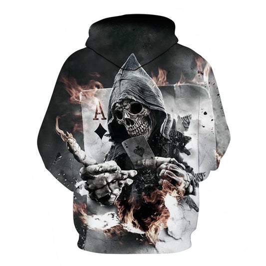 Men Skull Poker Hoodies Sweatshirts Fashion 3D Funny Rock Outwear Jackets New